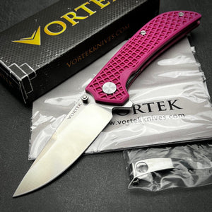 CORAL: Pink Fiberglass Nylon Handles, 9Cr18MoV Drop Point Blade, Ball Bearing Pivot System