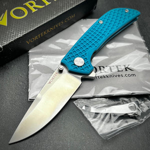 CORAL: Blue Fiberglass Handles, 9Cr18MoV Drop Point Blade, Ball Bearing Pivot System