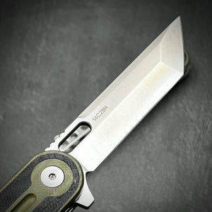 ASTRID - Sandvik 14C28N Tanto Blade, Black and Green G10 Handles