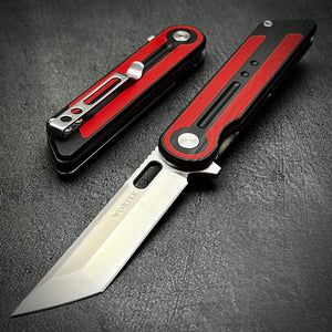 ASTRID - Sandvick 14C28N Tanto Blade, Red and Black G10 Handles