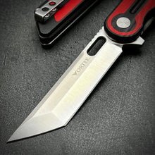 Load image into Gallery viewer, ASTRID: Sandvick 14C28N Tanto Blade, Red and Black G10 Handles, Ball Bearing Pivot System, Deep Carry Pocket Clip