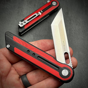 ASTRID - Sandvick 14C28N Tanto Blade, Red and Black G10 Handles