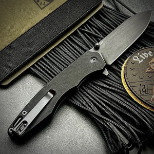 AXEL: Black G10 Handles, 9Cr18MoV Blade, Ball Bearing Pivot System, EDC Folding Pocket Knife