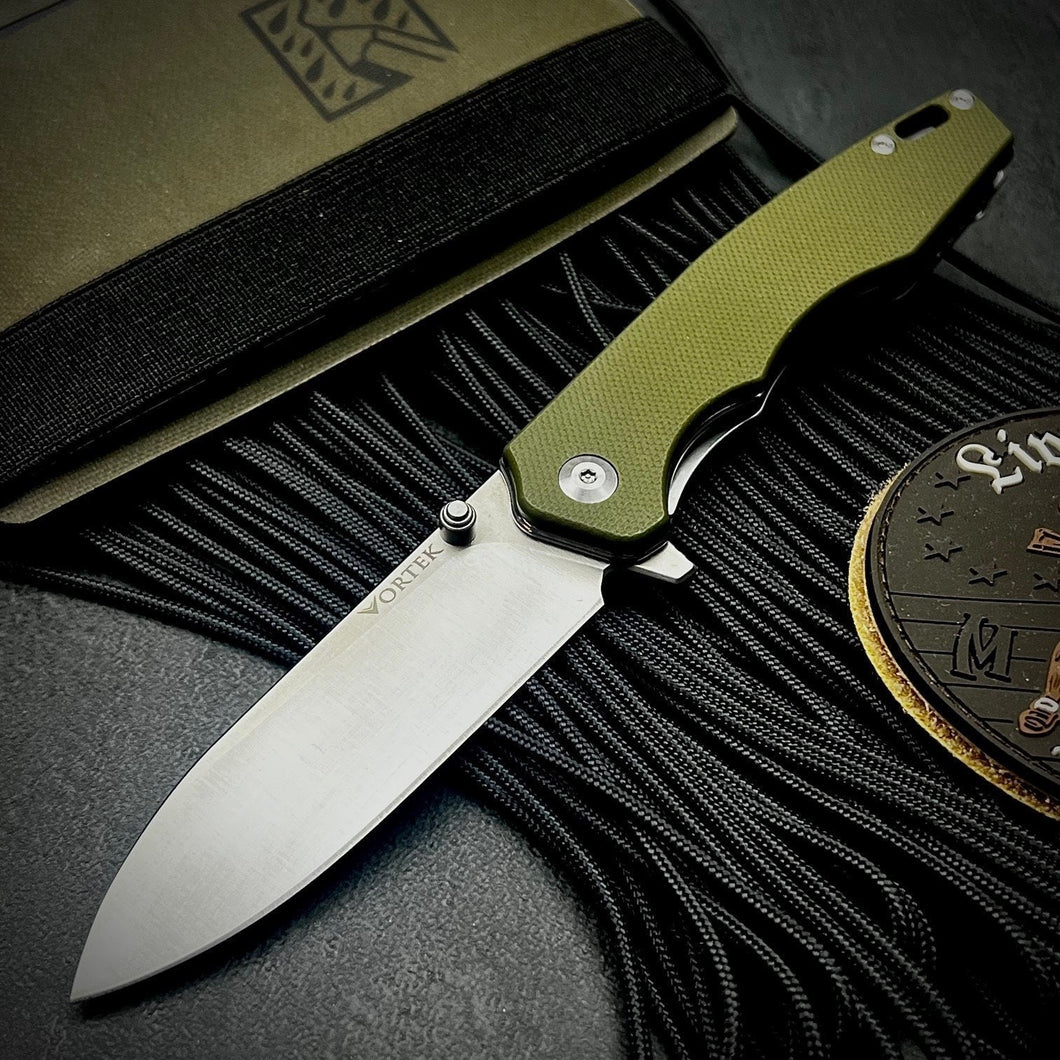 AXLE: Green G10 Handles, 9Cr18 Blade, Ball Bearing Pivot System, EDC Folding Pocket Knife