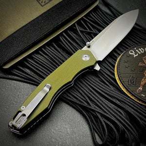 AXLE: Green G10 Handles, 9Cr18 Blade, Ball Bearing Pivot System, EDC Folding Pocket Knife