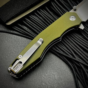 AXLE: Green G10 Handles, 9Cr18 Blade, Ball Bearing Pivot System, EDC Folding Pocket Knife