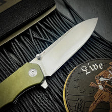 Load image into Gallery viewer, AXLE: Green G10 Handles, 9Cr18 Blade, Ball Bearing Pivot System, EDC Folding Pocket Knife