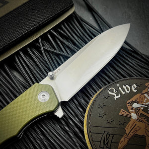 AXLE: Green G10 Handles, 9Cr18 Blade, Ball Bearing Pivot System, EDC Folding Pocket Knife