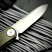 Load image into Gallery viewer, OSKAR: Green Micarta Handles, D2 Drop Point Blade, Ball Bearing Pivot System, EDC Flipper Blade Folding Pocket Knife