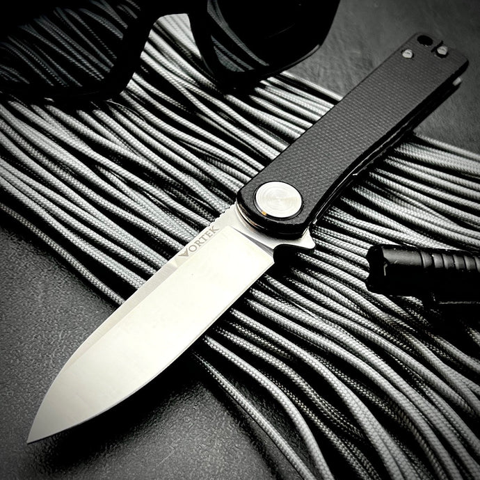 OSKAR: Black Micarta Handles, D2 Tool Steel Blade, Ball Bearing Flipper Blade, EDC Folding Pocket Knife