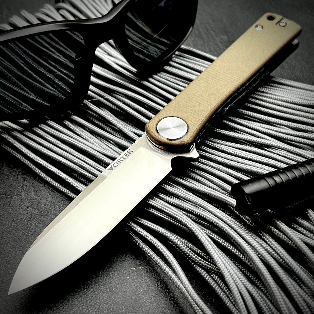 OSKAR: Brown Micarta Handles, D2 Steel Blade, Ball Bearing Pivot System, EDC Folding Pocket Knife