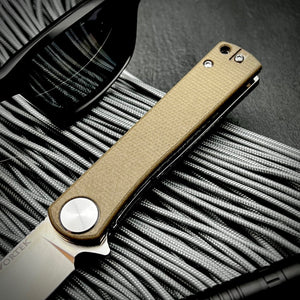 OSKAR: Brown Micarta Handles, D2 Steel Blade, Ball Bearing Pivot System, EDC Folding Pocket Knife