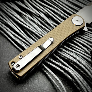 OSKAR: Brown Micarta Handles, D2 Steel Blade, Ball Bearing Pivot System, EDC Folding Pocket Knife