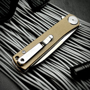 OSKAR: Brown Micarta Handles, D2 Steel Blade, Ball Bearing Pivot System, EDC Folding Pocket Knife