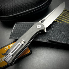 Load image into Gallery viewer, SLINGER: Black Micarta Handles, D2 Blade, Fast Ball Bearing Pivot System, EDC Folding Pocket Knife