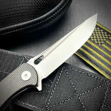 Load image into Gallery viewer, SLINGER: Black Micarta Handles, D2 Blade, Fast Ball Bearing Pivot System, EDC Folding Pocket Knife