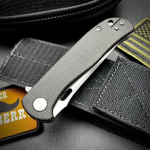 SLINGER: Black Micarta Handles, D2 Blade, Fast Ball Bearing Pivot System, EDC Folding Pocket Knife