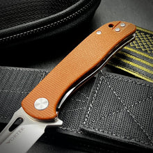 Load image into Gallery viewer, SLINGER: Brown Micarta Handles, Fast Ball Bearing Pivot System, D2 Blade, EDC Folding Pocket Knife