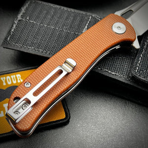 SLINGER: Brown Micarta Handles, Fast Ball Bearing Pivot System, D2 Blade, EDC Folding Pocket Knife