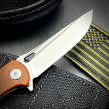 Load image into Gallery viewer, SLINGER: Brown Micarta Handles, Fast Ball Bearing Pivot System, D2 Blade, EDC Folding Pocket Knife