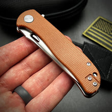 Load image into Gallery viewer, SLINGER: Brown Micarta Handles, Fast Ball Bearing Pivot System, D2 Blade, EDC Folding Pocket Knife