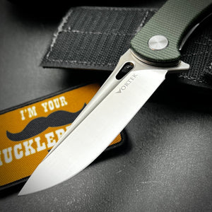 SLINGER: Green Micarta Handles, Ball Bearing Pivot System, D2 Blade, EDC Folding Pocket Knife