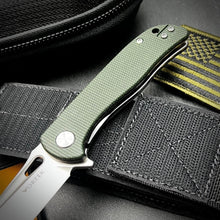 Load image into Gallery viewer, SLINGER: Green Micarta Handles, Ball Bearing Pivot System, D2 Blade, EDC Folding Pocket Knife