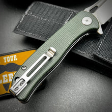 Load image into Gallery viewer, SLINGER: Green Micarta Handles, Ball Bearing Pivot System, D2 Blade, EDC Folding Pocket Knife