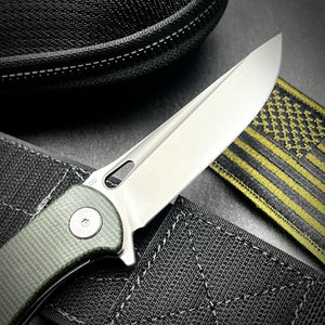 SLINGER: Green Micarta Handles, Ball Bearing Pivot System, D2 Blade, EDC Folding Pocket Knife