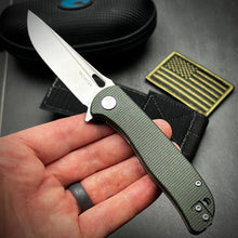 Load image into Gallery viewer, SLINGER: Green Micarta Handles, Ball Bearing Pivot System, D2 Blade, EDC Folding Pocket Knife