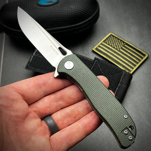 SLINGER: Green Micarta Handles, Ball Bearing Pivot System, D2 Blade, EDC Folding Pocket Knife