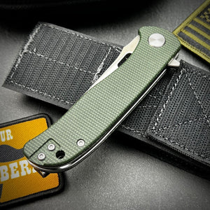 SLINGER: Green Micarta Handles, Ball Bearing Pivot System, D2 Blade, EDC Folding Pocket Knife