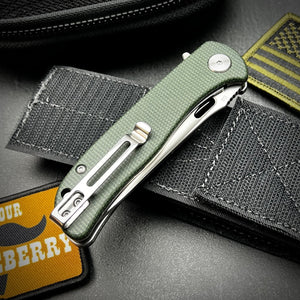 SLINGER: Green Micarta Handles, Ball Bearing Pivot System, D2 Blade, EDC Folding Pocket Knife