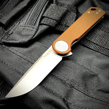 Load image into Gallery viewer, FINCH: Brown Micarta Handles, Ball Bearing Pivot System, D2 Flipper Blade, Folding Pocket Knife