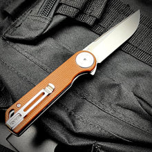 Load image into Gallery viewer, FINCH: Brown Micarta Handles, Ball Bearing Pivot System, D2 Flipper Blade, Folding Pocket Knife