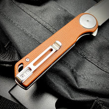 Load image into Gallery viewer, FINCH: Brown Micarta Handles, Ball Bearing Pivot System, D2 Flipper Blade, Folding Pocket Knife