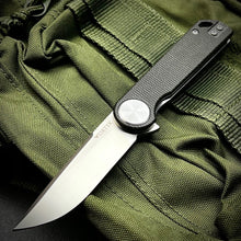 Load image into Gallery viewer, FINCH: Black Micarta Handles, Ball Bearing Pivot System, D2 Flipper Blade, Folding Pocket Knife