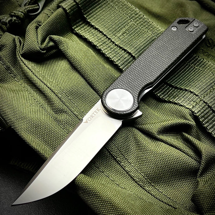 FINCH: Black Micarta Handles, Ball Bearing Pivot System, D2 Flipper Blade, Folding Pocket Knife