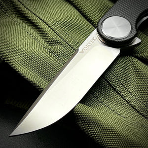 FINCH: Black Micarta Handles, Ball Bearing Pivot System, D2 Flipper Blade, Folding Pocket Knife