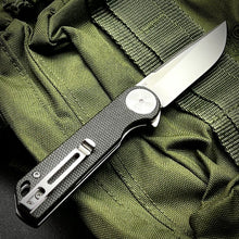 Load image into Gallery viewer, FINCH: Black Micarta Handles, Ball Bearing Pivot System, D2 Flipper Blade, Folding Pocket Knife