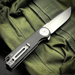 FINCH: Black Micarta Handles, Ball Bearing Pivot System, D2 Flipper Blade, Folding Pocket Knife