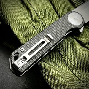 FINCH: Black Micarta Handles, Ball Bearing Pivot System, D2 Flipper Blade, Folding Pocket Knife