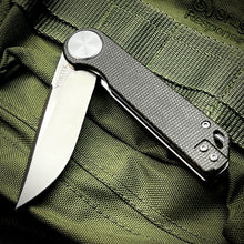 Load image into Gallery viewer, FINCH: Black Micarta Handles, Ball Bearing Pivot System, D2 Flipper Blade, Folding Pocket Knife