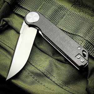 FINCH: Black Micarta Handles, Ball Bearing Pivot System, D2 Flipper Blade, Folding Pocket Knife