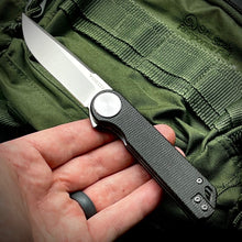 Load image into Gallery viewer, FINCH: Black Micarta Handles, Ball Bearing Pivot System, D2 Flipper Blade, Folding Pocket Knife