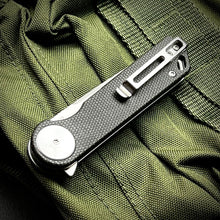 Load image into Gallery viewer, FINCH: Black Micarta Handles, Ball Bearing Pivot System, D2 Flipper Blade, Folding Pocket Knife