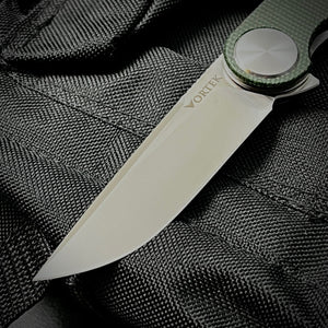 FINCH: Green Micarta Handles, Ball Bearing Pivot System, D2 Blade, Folding Pocket Knife