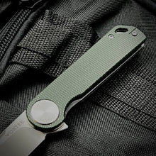 Load image into Gallery viewer, FINCH: Green Micarta Handles, Ball Bearing Pivot System, D2 Blade, Folding Pocket Knife