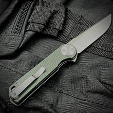 Load image into Gallery viewer, FINCH: Green Micarta Handles, Ball Bearing Pivot System, D2 Blade, Folding Pocket Knife