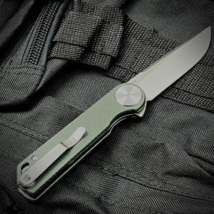 FINCH: Green Micarta Handles, Ball Bearing Pivot System, D2 Blade, Folding Pocket Knife